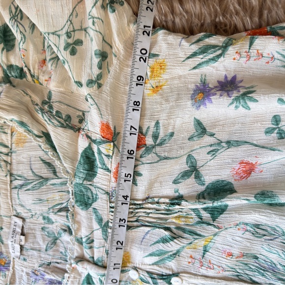 Laura Ashley Botanical Floral Cropped Blouse, thin crinkle gauze, women’s XL - Picture 8 of 10